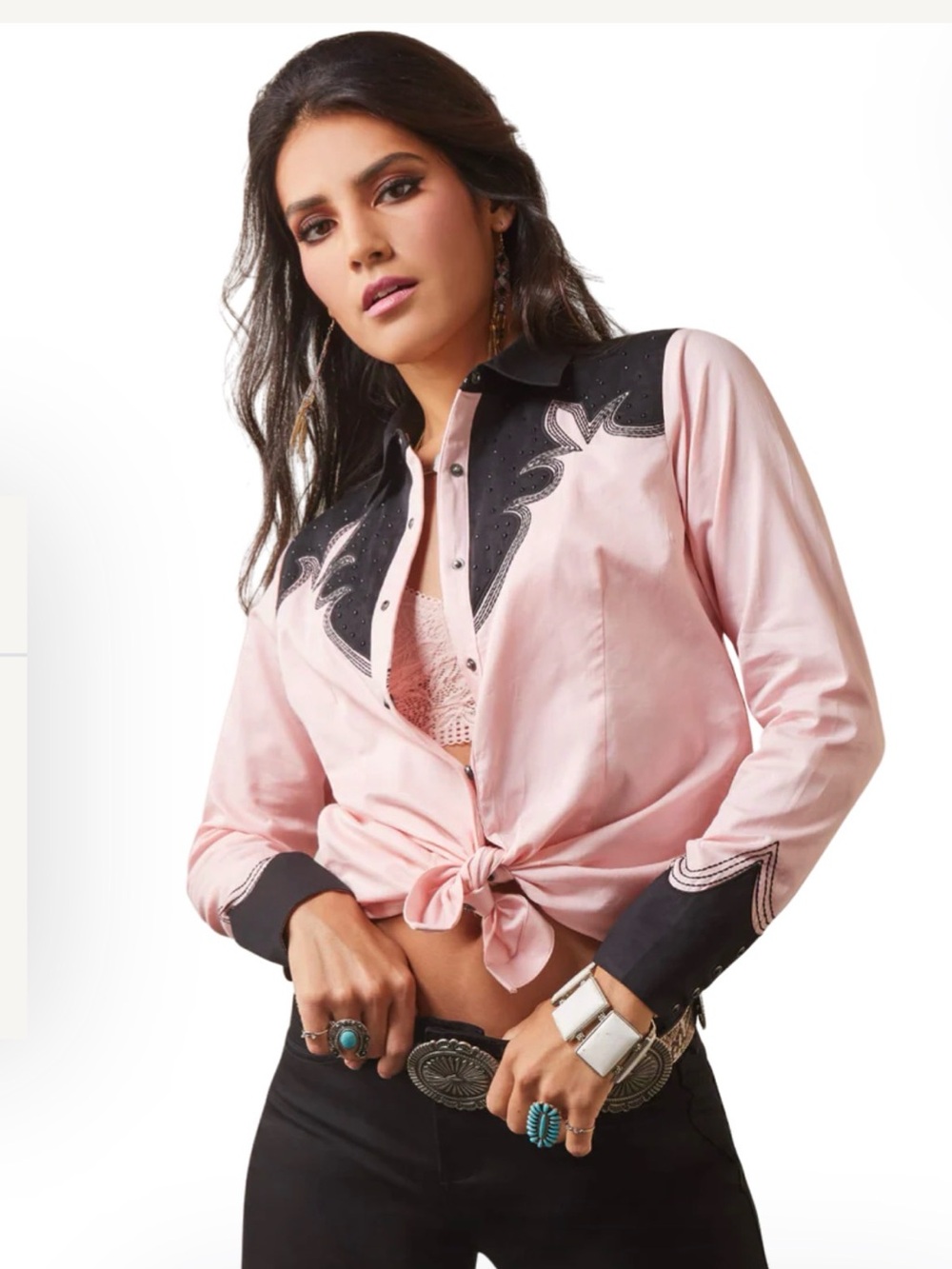 NWT Ariat Pink And Black Dottie Snap Shirt